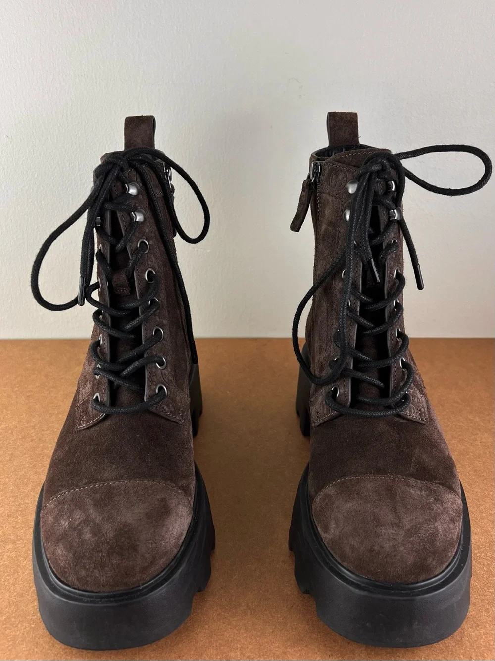 TORY BURCH BROWN SUEDE COMBAT BOOTS